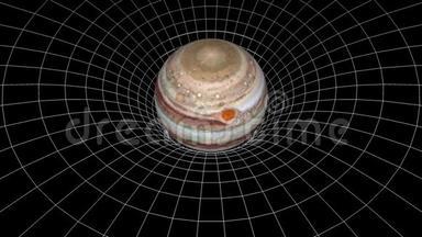 木星行星旋转空间时间弯曲漏斗无缝环动画新质量世界科学酷